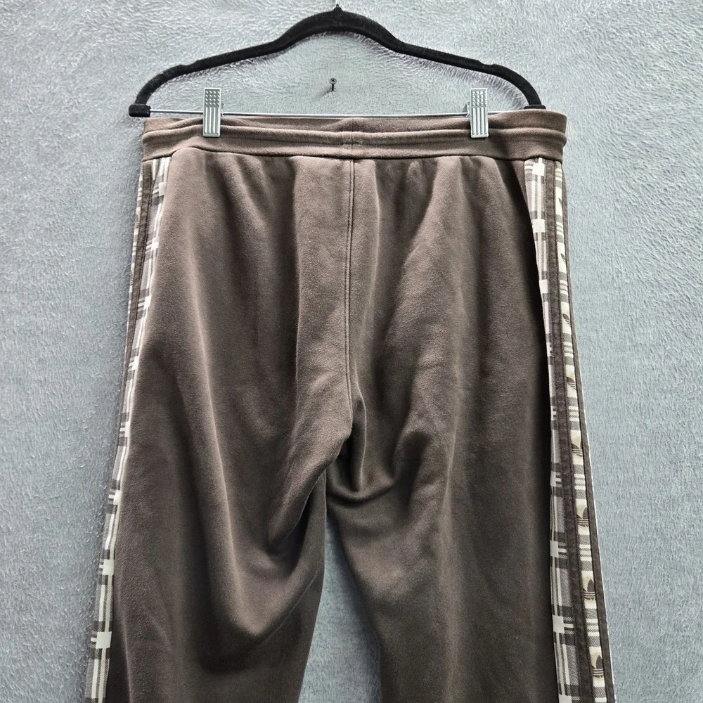 Adidas Men‎ Activewear Pants M Brown Embroidered Sweatpants Plaid Stripe Fleece